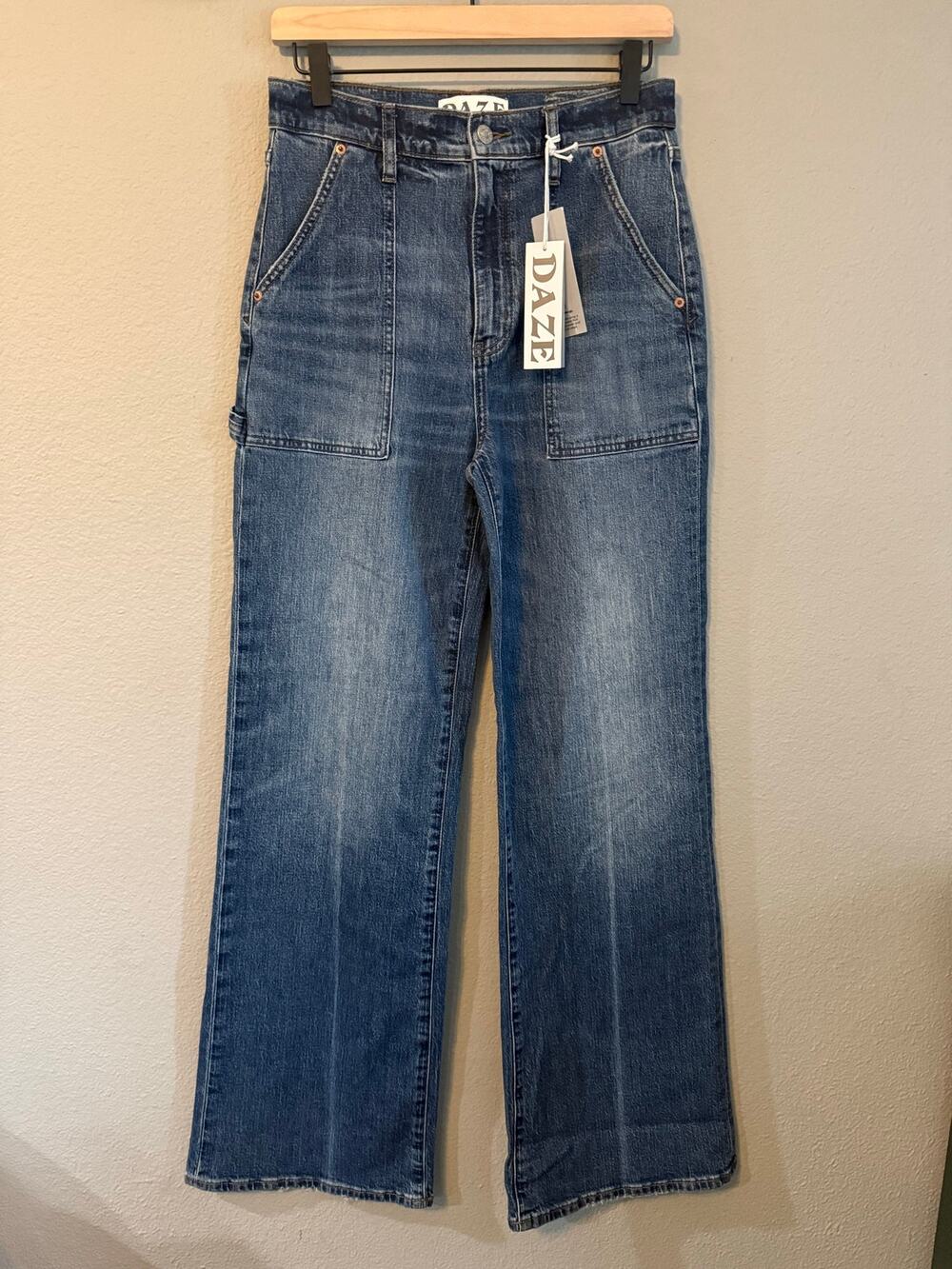 DAZE Far Out High Rise Wide Leg Carpenter Jeans Play Date NWT 27